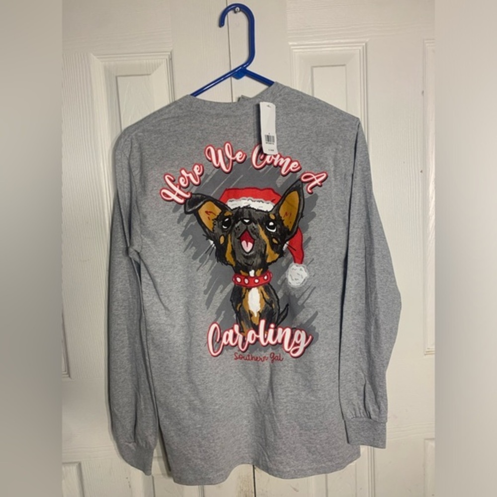 Women's Southern Gal Small Long Sleeve‎ Christmas Chihuahua Caroling Shirt NWT